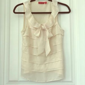 Elle Cream Tiered Chiffon Ruffle Tie Blouse